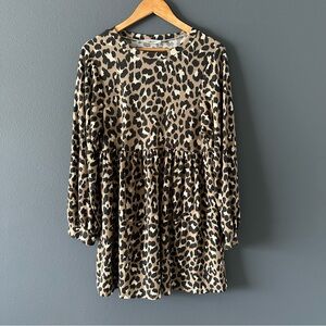 Leopard Print Long Sleeve Babydoll Dress